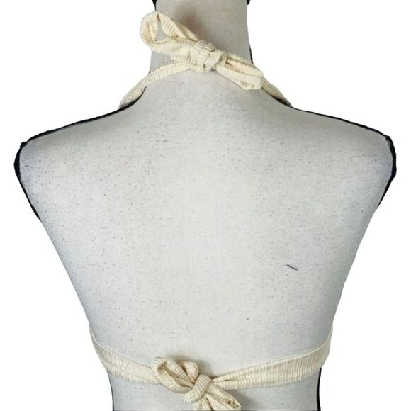 St. John Beige Crochet Mesh Swimwear Bikini triangle halter tie Top logo 4 - Picture 2 of 8